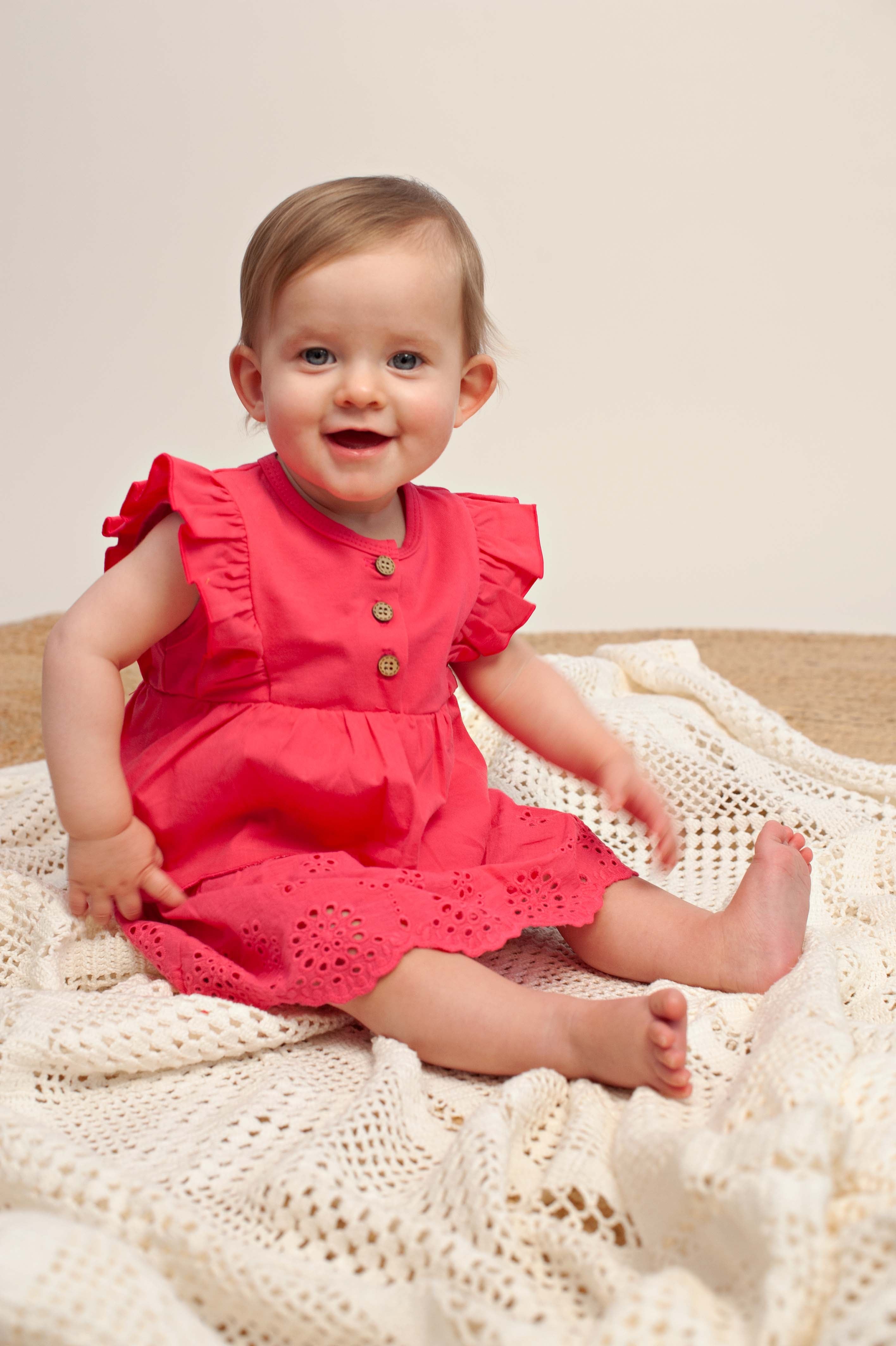 Bess | Dress Woven Embroidery | Strawberry Pink