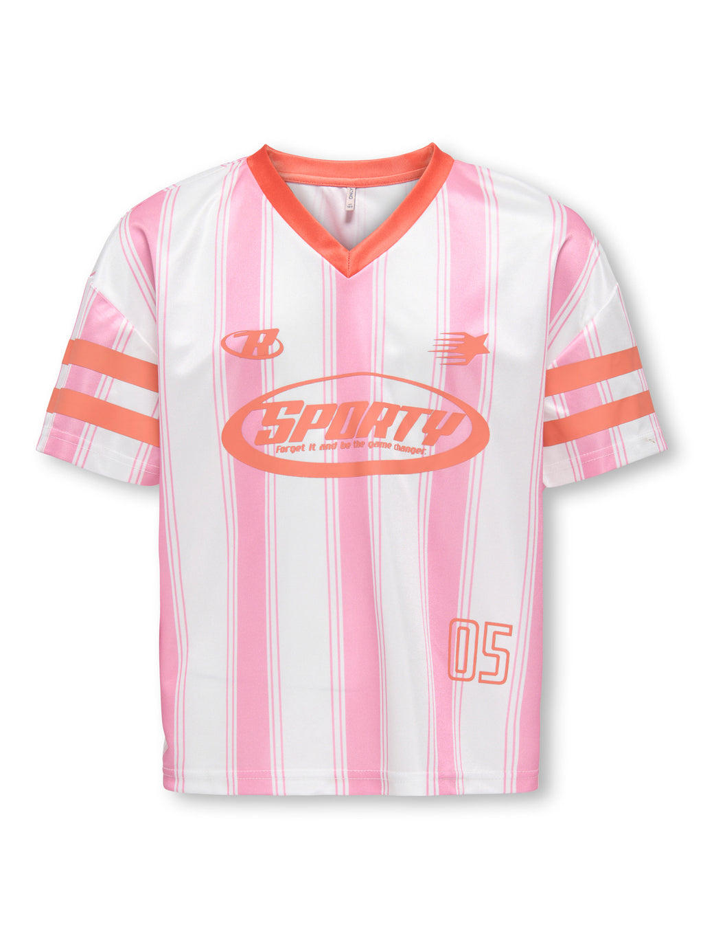 Kids Only | Koglula Sporty Top | Bright White Begonia Pink Stripes/Tigerlily Letters