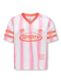 Kids Only | Koglula Sporty Top | Bright White Begonia Pink Stripes/Tigerlily Letters