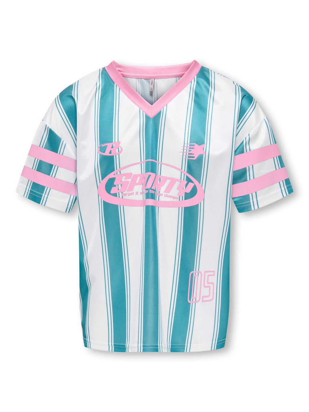 Kids Only | Koglula Sporty Top | Bright White Biscay Bay Stripes/Begonia Pink Letters