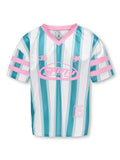 Kids Only | Koglula Sporty Top | Bright White Biscay Bay Stripes/Begonia Pink Letters