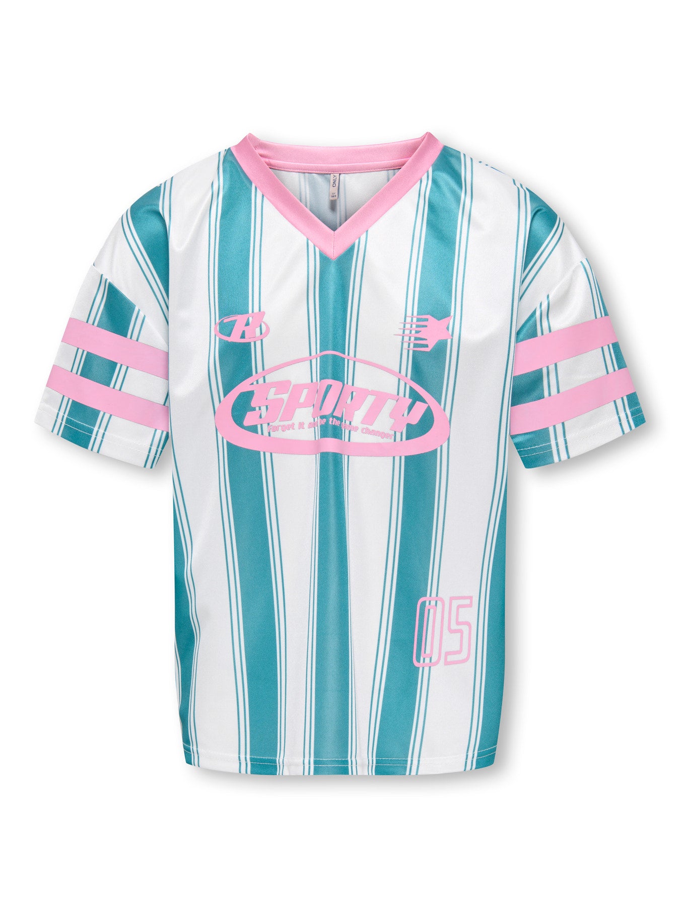 Kids Only | Koglula Sporty Top | Bright White Biscay Bay Stripes/Begonia Pink Letters